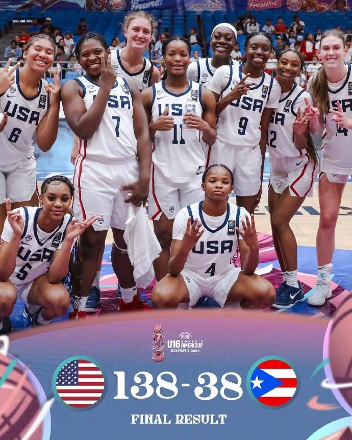 美国U16女篮狂胜波多黎各100分 造成对方48次失误